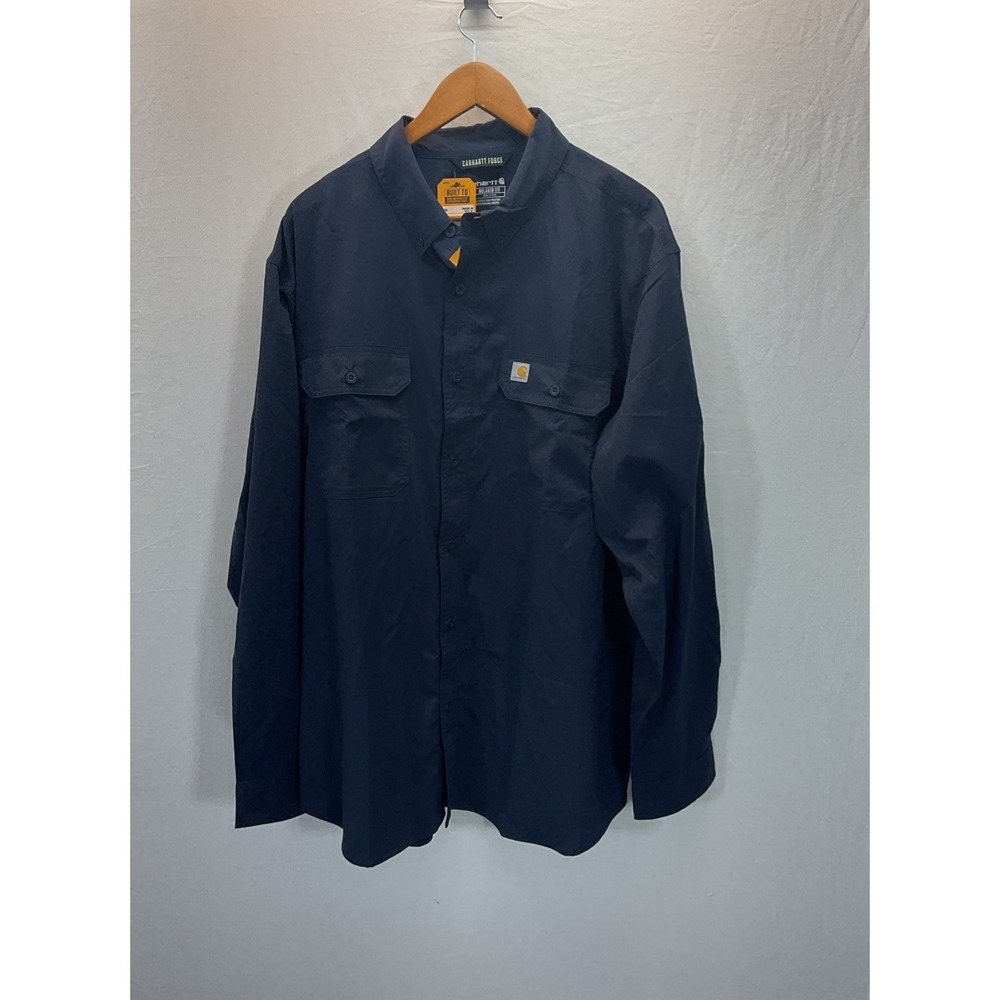 New Carhartt Force 2XL Relaxed Fit Long Sleeve Button‎ Work Shirt Navy anti odor
